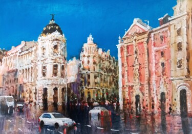 Malerei mit dem Titel "Gran via Madrid" von Stjepan Lezaic (Pepi), Original-Kunstwerk, Acryl