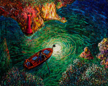 Peinture intitulée "Little red lighthou…" par Capt.Stjepko Mamic, Œuvre d'art originale, Autre