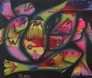 Painting titled "friendly fishes II" by St.John, Original Artwork