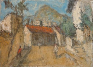 Painting titled "Village" by Stojan Pačov, Original Artwork, Oil