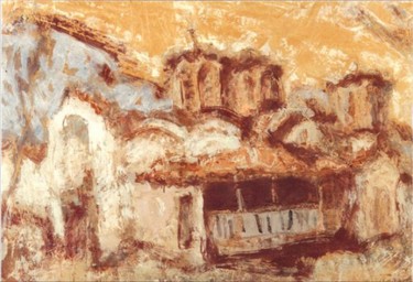 Painting titled "Monastery Eleusa" by Stojan Pačov, Original Artwork, Oil