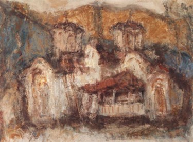 Painting titled "Monastery" by Stojan Pačov, Original Artwork, Oil