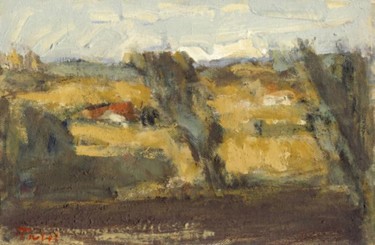 Painting titled "Landscape" by Stojan Pačov, Original Artwork, Oil