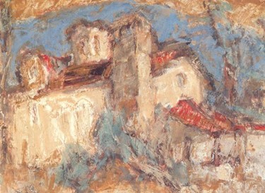 Painting titled "Monastery" by Stojan Pačov, Original Artwork, Oil