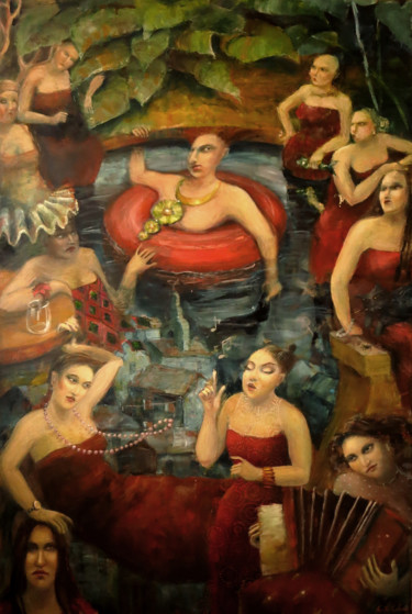 Painting titled "Mermaid Party" by Egle Colucci, Original Artwork, Oil