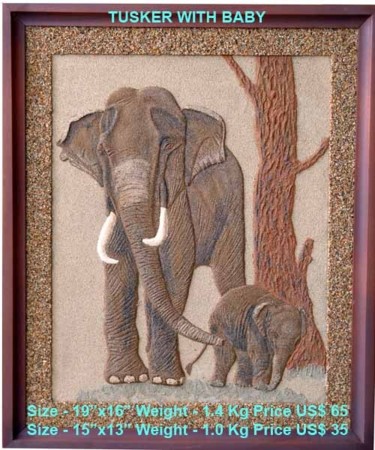 Painting titled "Tusker with baby" by Himantha Karunarathne, Original Artwork