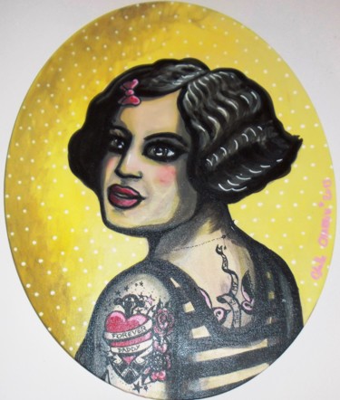 Peinture intitulée "old school tattooed…" par Estelle Charrin, Œuvre d'art originale, Huile