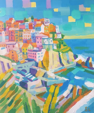 Painting titled "Cinque Terre, Italy" by Stoyan Lechtevski, Original Artwork, Acrylic