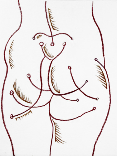 Zeichnungen mit dem Titel "Nude—Sprigs" von Alexander Stotsky, Original-Kunstwerk, Conté-Buntstifte