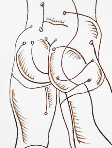 Zeichnungen mit dem Titel "Nude—Sprigs—2" von Alexander Stotsky, Original-Kunstwerk, Conté-Buntstifte