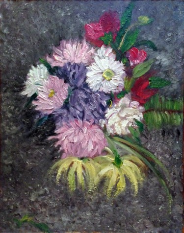 Картина под названием "Цветы на асфальте" - Игорь Бочкарев (И.Б.), Подлинное произведение искусства, Масло