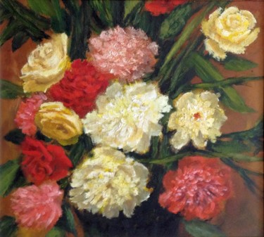 Картина под названием "Розы и георгины" - Игорь Бочкарев (И.Б.), Подлинное произведение искусства, Масло