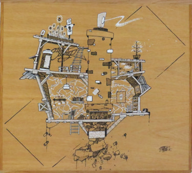 L'atelier Schilderij getiteld "L'atelier" door Stratoster, Origineel Kunstwerk, Marker