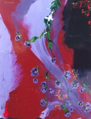 Painting titled "Fleurs Mauves" by Jacques Strauss, Original Artwork
