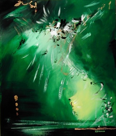 Painting titled "Feu d'Artifice sur…" by Jacques Strauss, Original Artwork, Lacquer Mounted on artwork_cat.