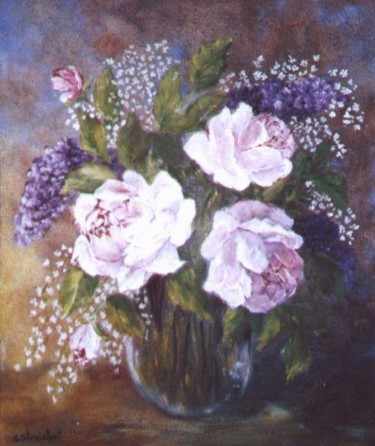 Peinture intitulée "roses et lilas" par Géraldine Streichert, Œuvre d'art originale, Huile