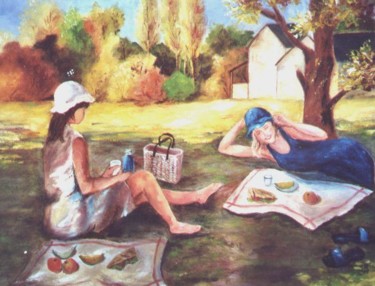 Peinture intitulée "pique-nique" par Géraldine Streichert, Œuvre d'art originale, Huile