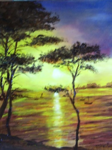 Peinture intitulée "soleil couchant" par Géraldine Streichert, Œuvre d'art originale, Huile