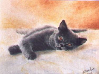 Peinture intitulée "Doudou le chat" par Géraldine Streichert, Œuvre d'art originale, Huile