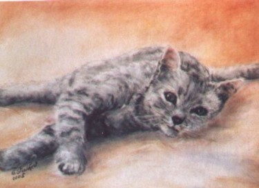 Peinture intitulée "le chat tigré" par Géraldine Streichert, Œuvre d'art originale, Huile