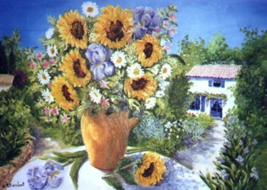 Peinture intitulée "iris et tournesols" par Géraldine Streichert, Œuvre d'art originale