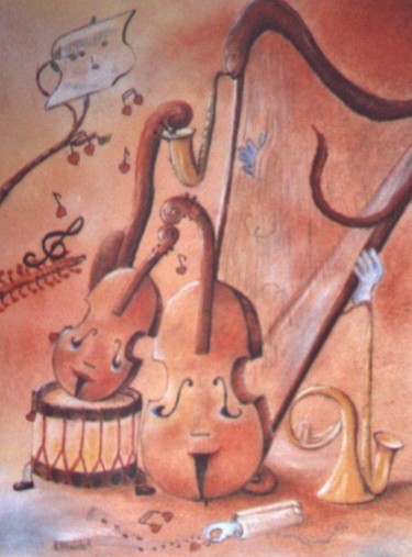 Peinture intitulée "l'orchestre amoureux" par Géraldine Streichert, Œuvre d'art originale, Huile