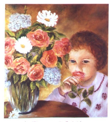 Peinture intitulée "l'enfant et les fle…" par Géraldine Streichert, Œuvre d'art originale