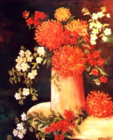 Peinture intitulée "les dahlias" par Géraldine Streichert, Œuvre d'art originale, Huile