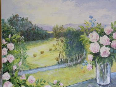 Peinture intitulée "fenêtre fleurie" par Géraldine Streichert, Œuvre d'art originale, Huile