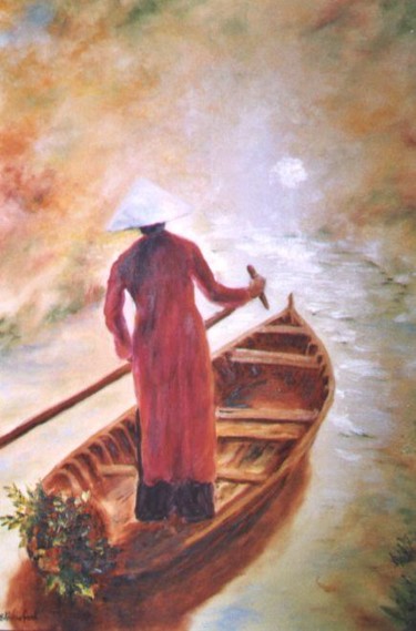 Peinture intitulée "au fil de l'eau" par Géraldine Streichert, Œuvre d'art originale, Huile