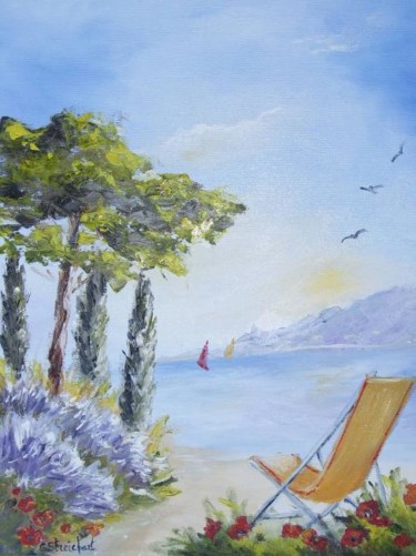 Peinture intitulée "au lac" par Géraldine Streichert, Œuvre d'art originale, Huile