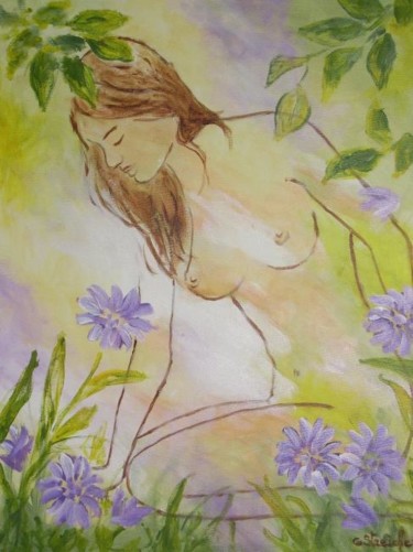 Peinture intitulée "la belle fleur" par Géraldine Streichert, Œuvre d'art originale, Huile