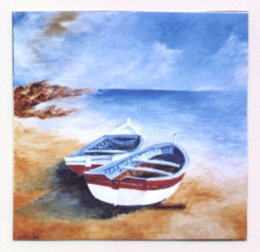 Peinture intitulée "les deux barques" par Géraldine Streichert, Œuvre d'art originale, Huile