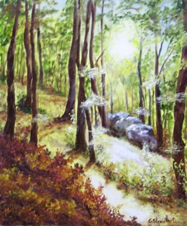 Peinture intitulée "le sous- bois" par Géraldine Streichert, Œuvre d'art originale, Huile