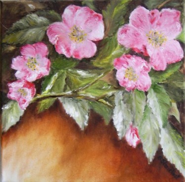 Peinture intitulée "une branche de rosi…" par Géraldine Streichert, Œuvre d'art originale, Huile