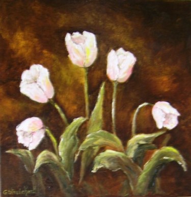 Peinture intitulée "cinq tulipes" par Géraldine Streichert, Œuvre d'art originale, Huile