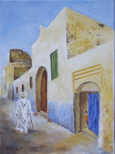 Painting titled "la porte bleue" by Géraldine Streichert, Original Artwork, Oil