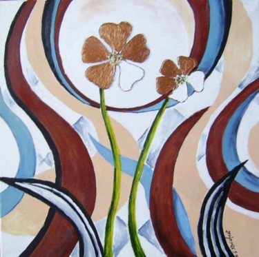 Peinture intitulée "fleurs art déco" par Géraldine Streichert, Œuvre d'art originale, Huile