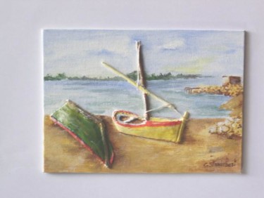 Peinture intitulée "barques au bord de…" par Géraldine Streichert, Œuvre d'art originale, Huile