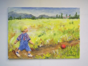 Peinture intitulée "le ballon rouge" par Géraldine Streichert, Œuvre d'art originale, Huile