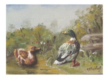 Peinture intitulée "les canards" par Géraldine Streichert, Œuvre d'art originale, Huile