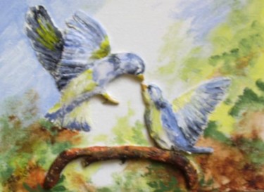 Peinture intitulée "couple d'oiseaux" par Géraldine Streichert, Œuvre d'art originale, Huile