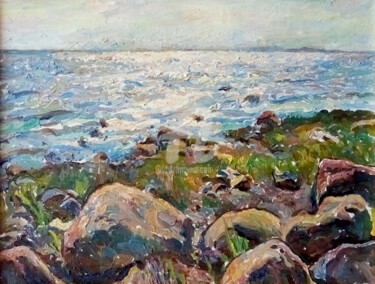 Painting titled "Stones on the Bay,…" by Leonid Stroganov, Original Artwork, Oil