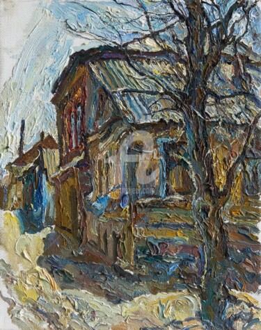 Schilderij getiteld "Old merchant house" door Leonid Stroganov, Origineel Kunstwerk, Olie