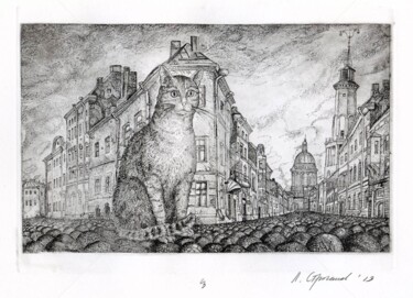 Gravures & estampes intitulée "Cat in St.Petersburg" par Leonid Stroganov, Œuvre d'art originale