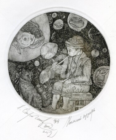 Printmaking titled "The Soap Bubble" by Leonid Stroganov, Original Artwork