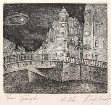 Druckgrafik mit dem Titel "Kanal Griboedova (S…" von Leonid Stroganov, Original-Kunstwerk