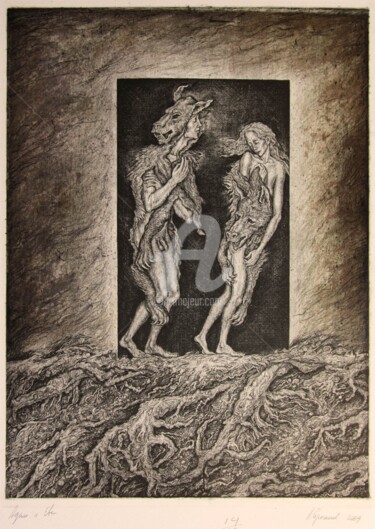 Printmaking titled "Adam and Eve" by Leonid Stroganov, Original Artwork