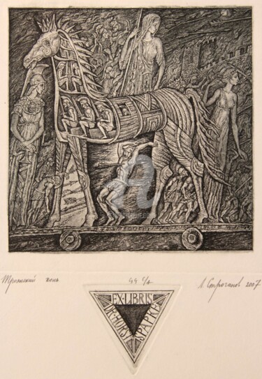 Estampas & grabados titulada "The horse of Troy" por Leonid Stroganov, Obra de arte original, Otro