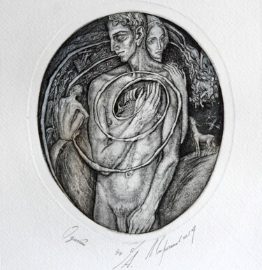 Gravures & estampes intitulée "Odyssey and Calypso" par Leonid Stroganov, Œuvre d'art originale, Eau-forte
